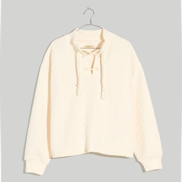 Madewell Quilted Antique Ivory Pullover Sweater N1073 Size Small Lace Tie Front - Picture 12 of 12